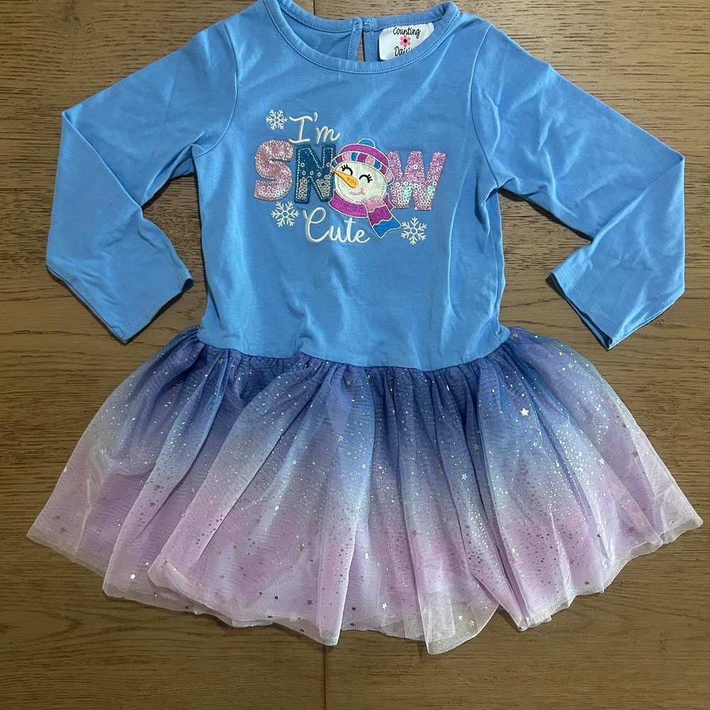 Counting Daisies Winter Snowman Girls Tulle Dress with Sequins 4T